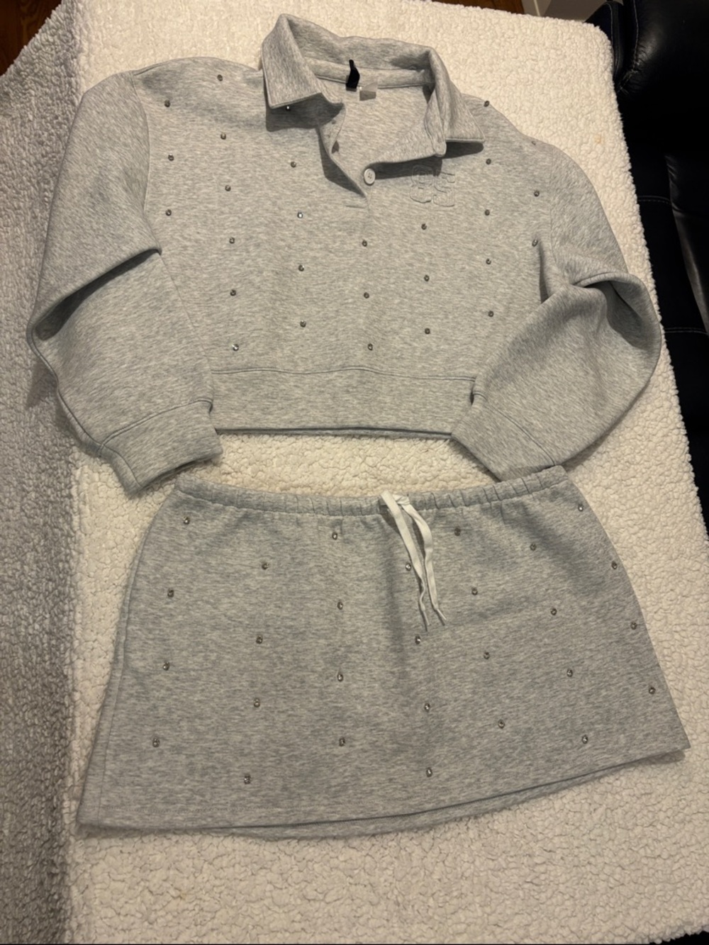 H&M Light Gray Studded Mini Skirt Set